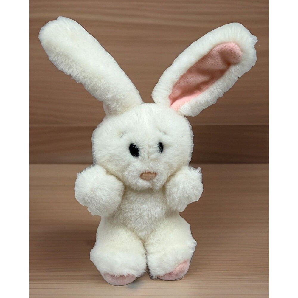 Prestige Toy PTC White Bunny Rabbit Small  Vtg 1988 Plush Big Ear Stuffed Animal